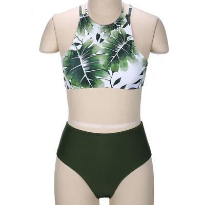 New European And American Bikini Female Split High Waist Swimwear Green - Shop at LoveMi