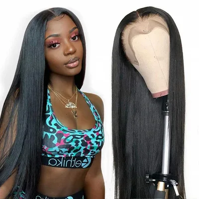 European And American Wig Women's Black Front Lace Split Long Straight Hair Chemical Fiber Headgear Cross Border For Manufacturers In Stock 20Inches - Shop at LoveMi