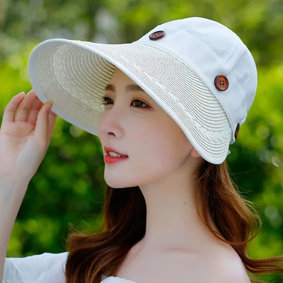 Summer Riding Windbreak Hat Sun Hat Fashion Detachable Hollow Hat Korean Big Brim Sun Hat White - Shop at LoveMi
