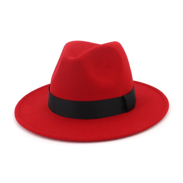 European And American Fashion Black Tweed Top Hat Flat Eaves Big Eaves Hat Jazz Hat Red - Shop at LoveMi