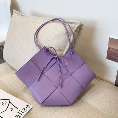 Trendy Luxury Design Genuine Woven Soft Leather Large Capacity Shipping Purse Lady Handbag Women Shoulder Bag Purple - Shop at LoveMi