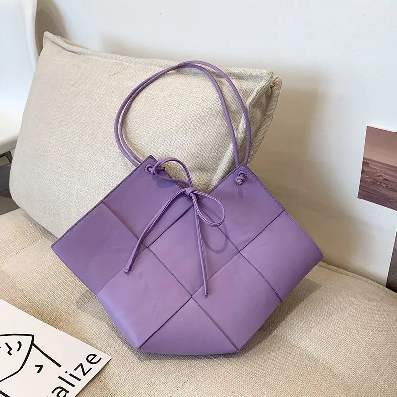 Trendy Luxury Design Genuine Woven Soft Leather Large Capacity Shipping Purse Lady Handbag Women Shoulder Bag Purple - Shop at LoveMi