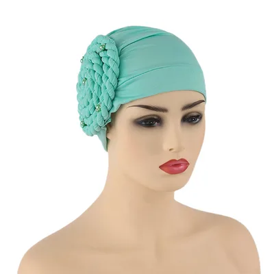 Muslim European And American Side Braids Set Diamonds, Monochrome Milk Silk Toe Caps, Indian Caps In Stock Green - Shop at LoveMi