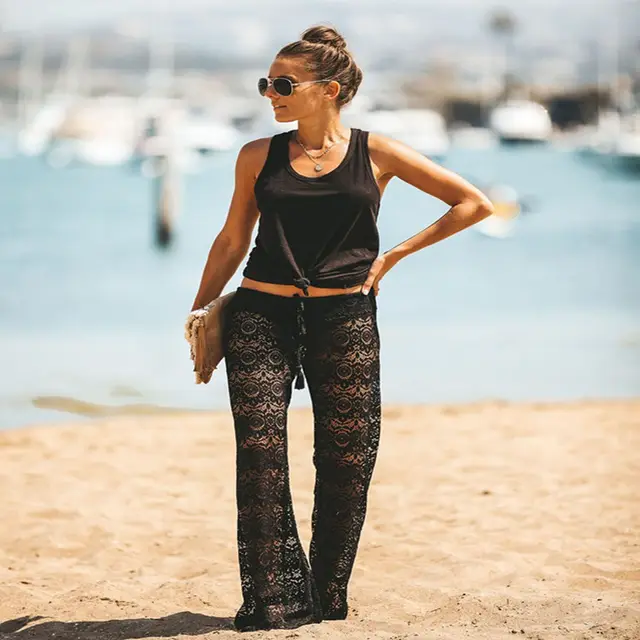 New European And American Lace Hollow Beach Pants Black - Shop at LoveMi