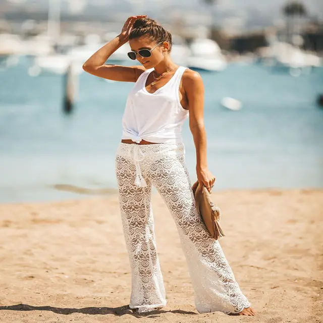 New European And American Lace Hollow Beach Pants White - Shop at LoveMi