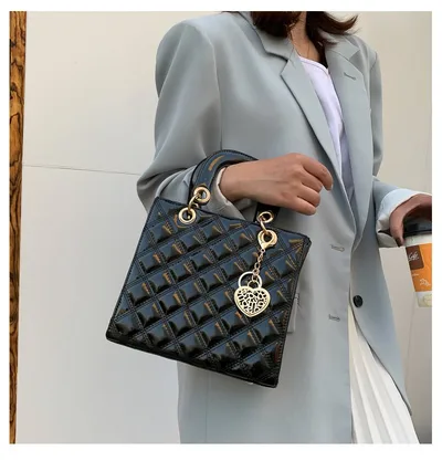 Embroidered Patent Leather Pendant Shoulder Messenger Handbag Black - Shop at LoveMi