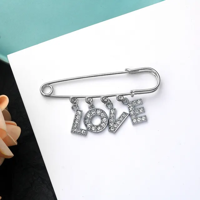 New Style Simple Rhinestone Letter Anti Glare Brooch Love - Shop at LoveMi