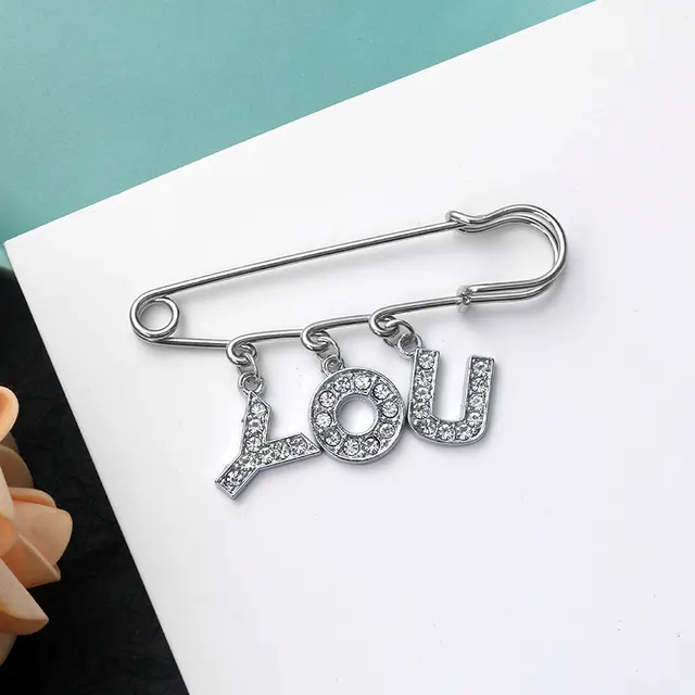 New Style Simple Rhinestone Letter Anti Glare Brooch You - Shop at LoveMi