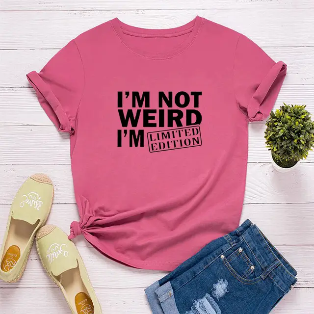 European And American Women's Letters Loose Round Neck Short Sleeved T Shirt Women Crimson - Shop at LoveMi