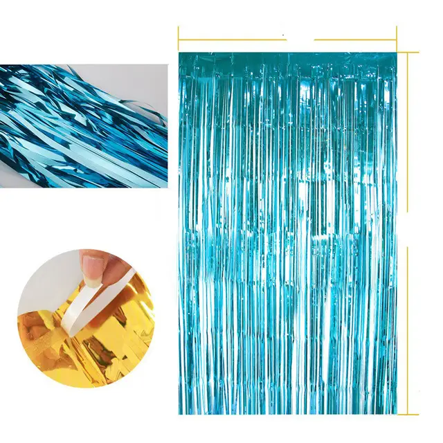 Rain Silk Curtain Background Wall Tassel Rain Silk Curtain Color Strip Party Stage Wedding Room Wedding Children Birthday Decoration Blue - Shop at LoveMi
