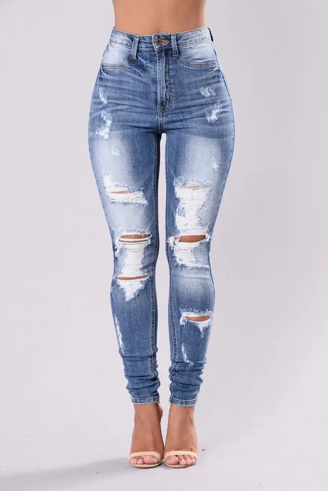 Oversized Jeans With Ripped Feet Dark Blue - Shop at LoveMi
