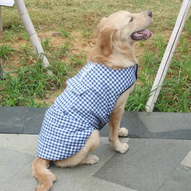 Waterproof Dog Vest Jacket Two Side Clothes Puppy Pet Clothing Warm Winter Dogs Coat For Small Medium Large Dogs Blue Grid - Shop at LoveMi
