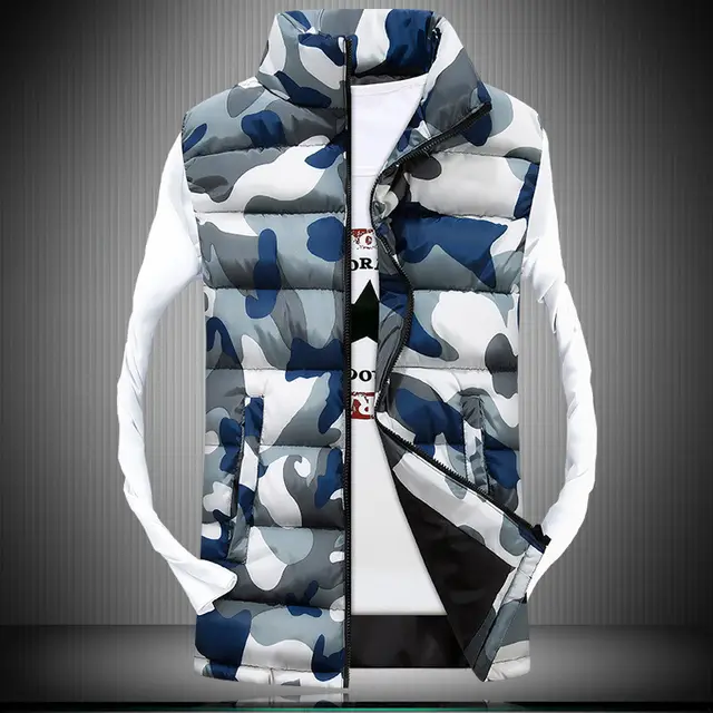 Stand Up Collar Camouflage Couple Men'S Waistcoat Jacket Korean Style Slim Waistcoat White Camouflage - Shop at LoveMi
