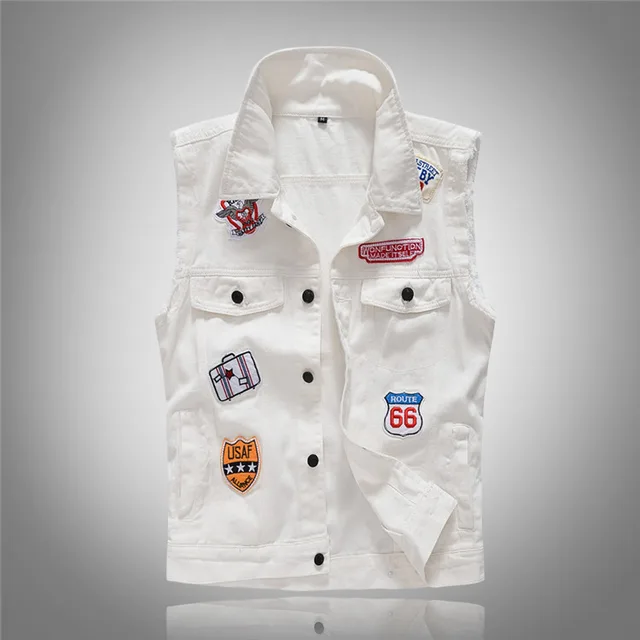 White Denim Vest Denim Vest Personalized Patch Denim Vest White - Shop at LoveMi