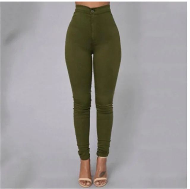 Fashion Stitching High Waist Skinny Pants Army Green - Shop at LoveMi