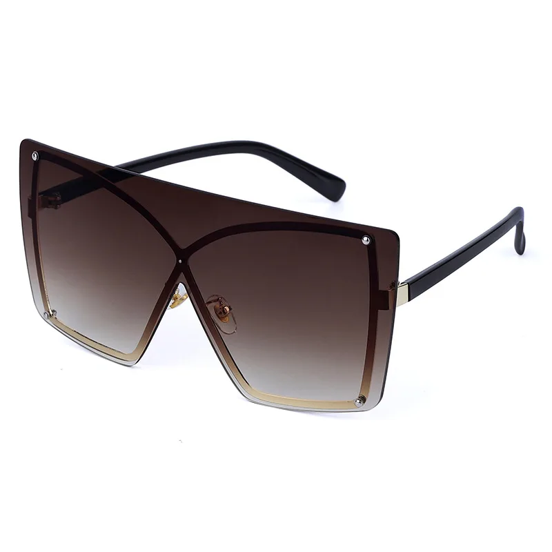 Fashion Oversized Sunglasses Women Rimless Square Sun - Brown