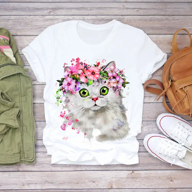 Plant Flower Pattern Printed T Shirt Modal Wildflower Short Sleeve - Shop at LoveMi