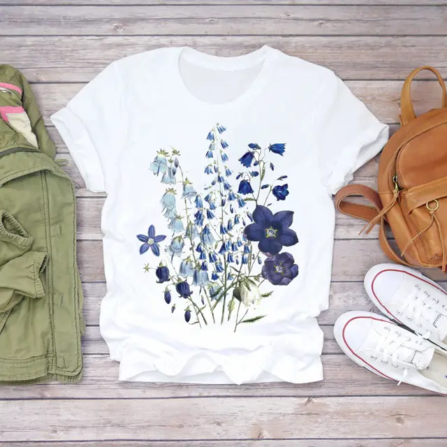 Plant Flower Pattern Printed T Shirt Modal Wildflower Short Sleeve K - Shop at LoveMi