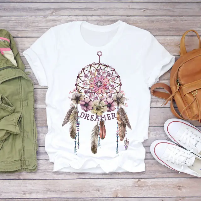 Plant Flower Pattern Printed T Shirt Modal Wildflower Short Sleeve Q - Shop at LoveMi