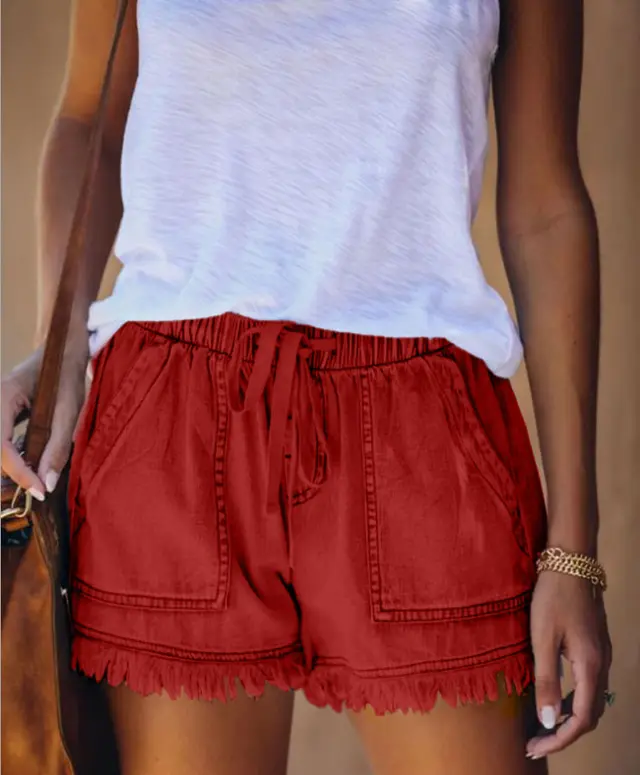 Nuovo Arrivo Casual Estate Vendita Calda Tasca Jeans Denim Donna Pantaloncini Alta Nappa Fasciatura Jeans Corti Sexy Red - Shop at LoveMi