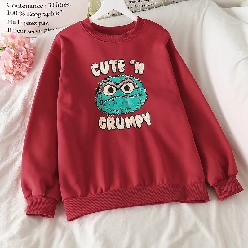 Student Printed Loose Lazy Wind Plus Velvet Thickened Sweater Women Long-Sleeved Top - Red