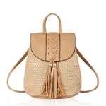 Spring And Summer New Style Straw Woven Women'S Backpack Simple Ppstraw Beach Bucket One-Shoulder Diagonal Women'S Bag - Khaki