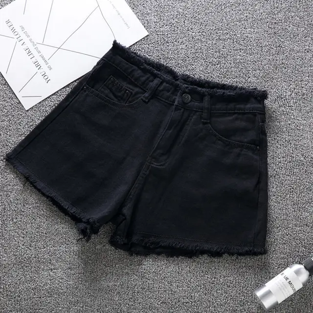 Denim Shorts Women's Summer Korean Version Of Loose Wide Legged Wild Thin High Waisted Hot Pants Black - Shop at LoveMi