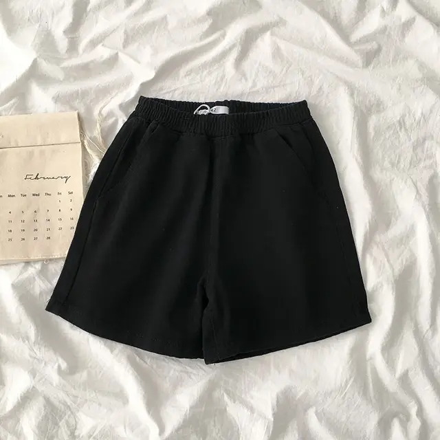 Loose Solid Color Wide Leg Casual Shorts Women'S High Waist Pants Black - Shop at LoveMi