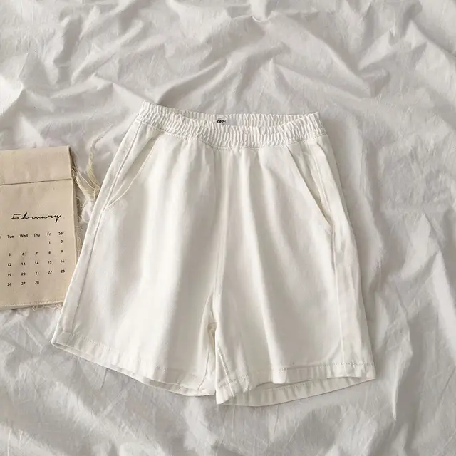Loose Solid Color Wide Leg Casual Shorts Women'S High Waist Pants White - Shop at LoveMi