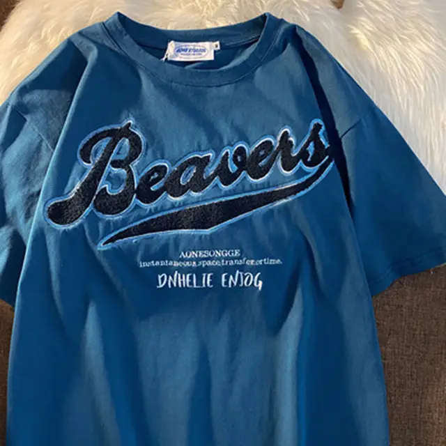 Cotton Embroidered Short Sleeved T Shirt Blue - Shop at LoveMi