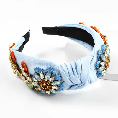 Fashion Fabric Diamond Studded Flower Headband Blue - Shop at LoveMi
