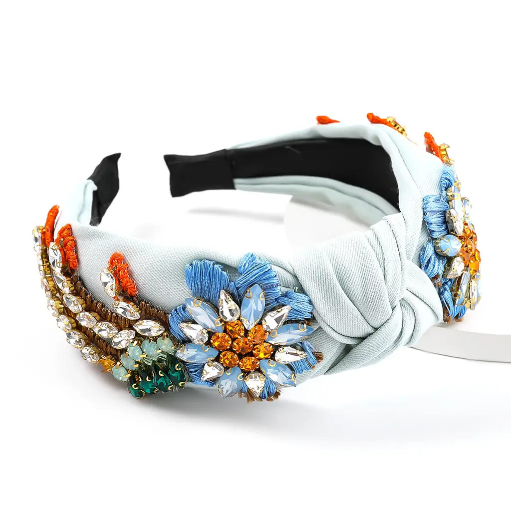 Fashion Fabric Diamond-Studded Flower Headband - Green