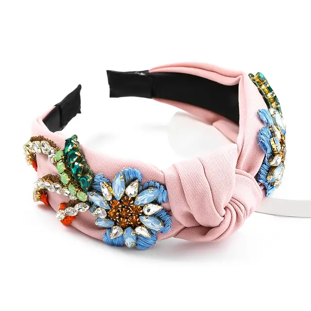 Fashion Fabric Diamond Studded Flower Headband Pink - Shop at LoveMi