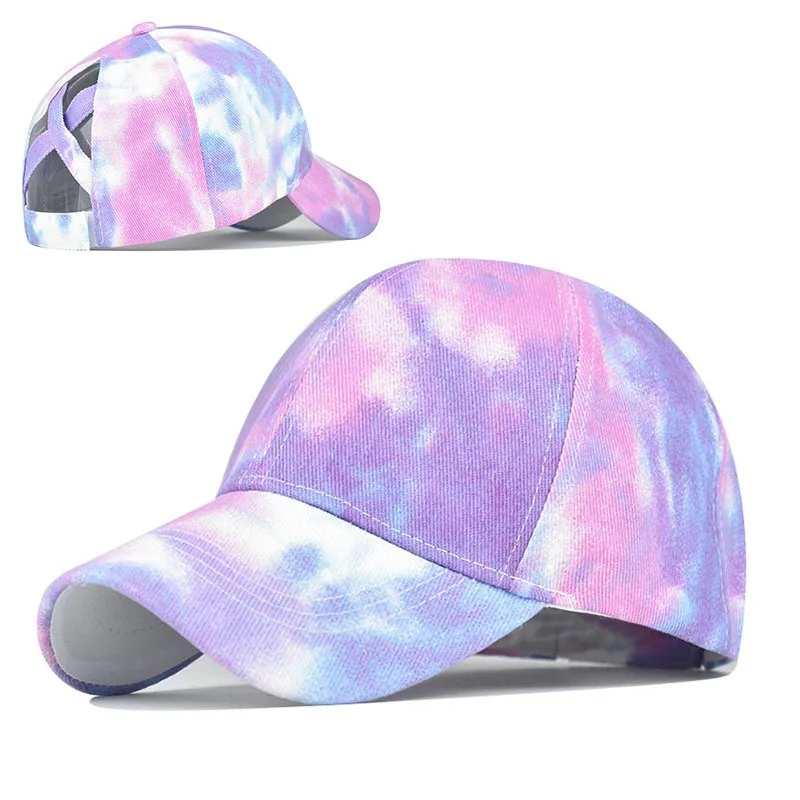 Tie Dye Hats, Pure Cotton, European And American Women'S Empty Top Hats, Sun Visors, Cotton Ponytail Caps Purple - Shop at LoveMi