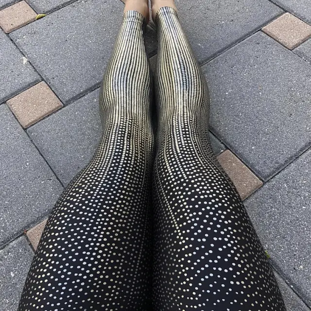 Polka Dot Gold Bronzing Yoga Pants Casual Sports Pants Leggings Black Gold - Shop at LoveMi