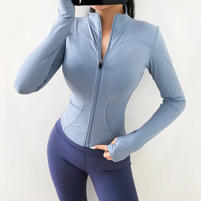 Crop Tops Sweatshirts Gym Jacket Fitness Coat Blue - Shop at LoveMi