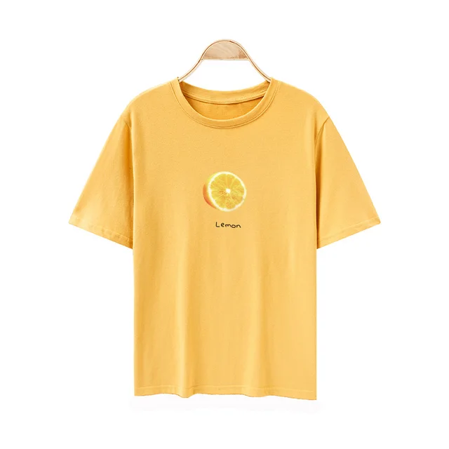 Women's New Loose Fruit Short Sleeved T Shirt Yellow - Shop at LoveMi