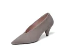 Leather Pointed Toe High-Heeled Deep V-Mouth Single Shoes Low-Top Women'S Shoes - Grey