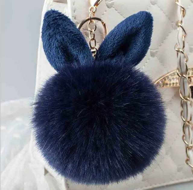 Fur Bag Pendant Plush Keychain Navy Blue - Shop at LoveMi