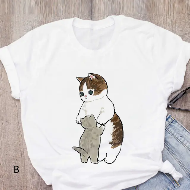 Personalized Cartoon Polite Cat Print Fashion Girlfriend Couple T Shirt - Shop at LoveMi