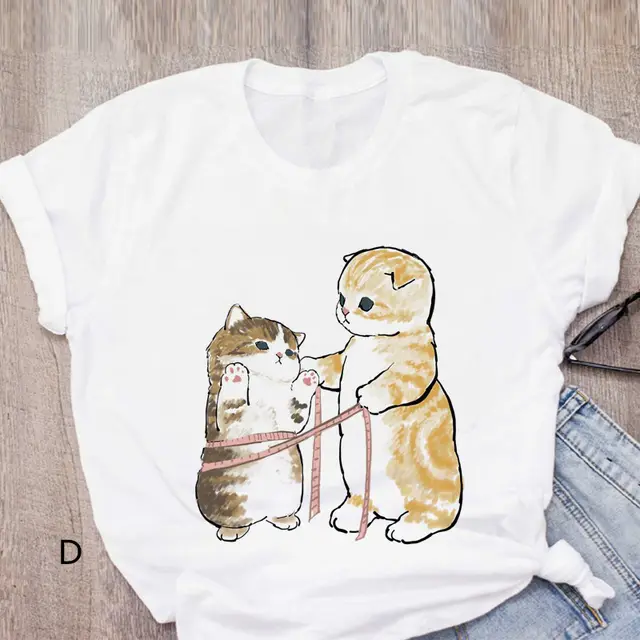 Personalized Cartoon Polite Cat Print Fashion Girlfriend Couple T Shirt - Shop at LoveMi