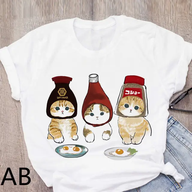 Personalized Cartoon Polite Cat Print Fashion Girlfriend Couple T Shirt Ab - Shop at LoveMi
