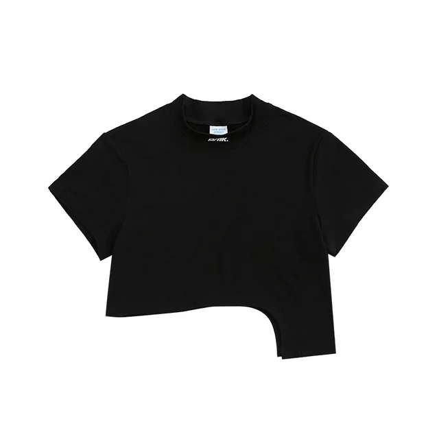 Trendy Brand Irregularly Cut Slim Short Slim T Shirt Black - Shop at LoveMi