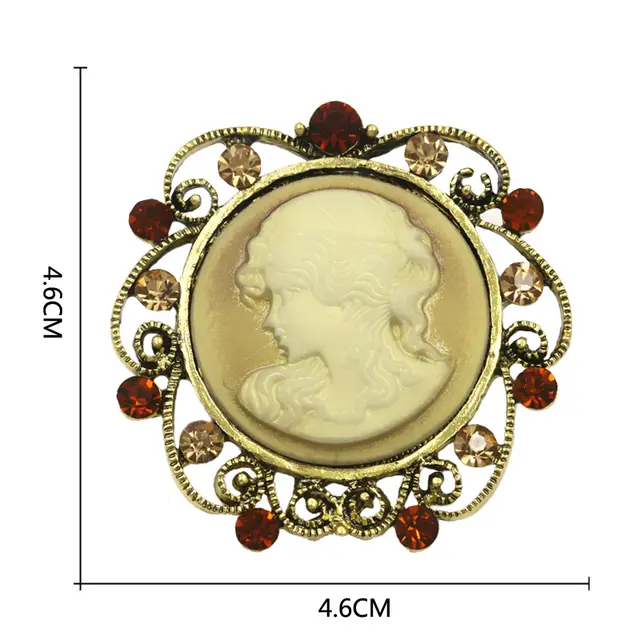 Retro Palace Brooch Female Brooch Female Anti Light European And American Fashion Beauty Head Picture Windbreaker Badge Pin Collar Pin Buckle Flu... Fluorescent Green - Shop at LoveMi