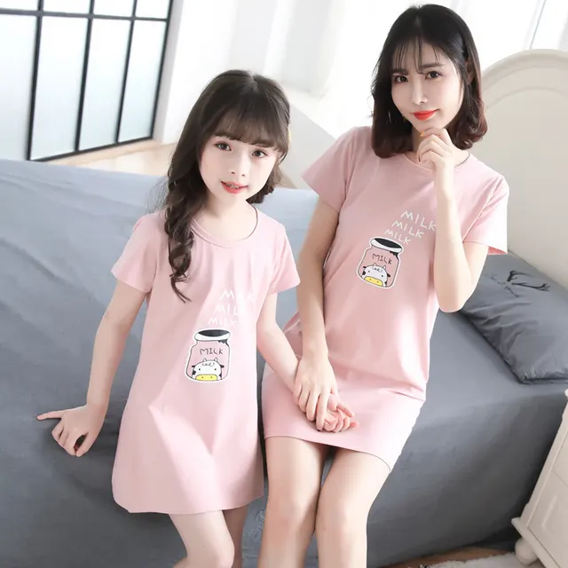 In Summer, Girl'S Short Sleeved Nightgown Is Worn By Mother, Child And Daughter - Shop at LoveMi