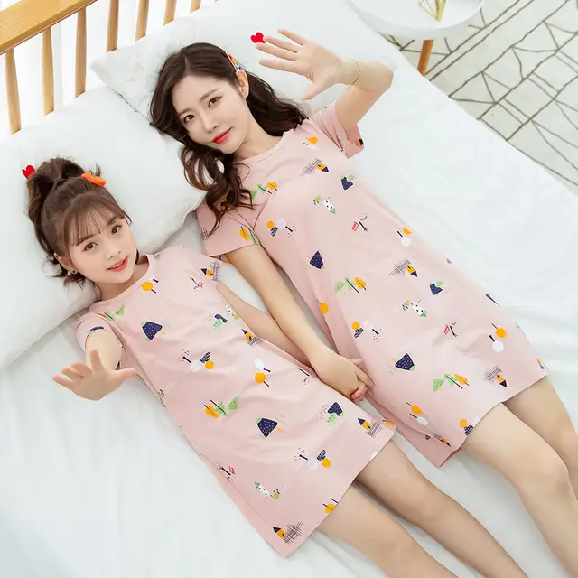 In Summer, Girl'S Short Sleeved Nightgown Is Worn By Mother, Child And Daughter - Shop at LoveMi