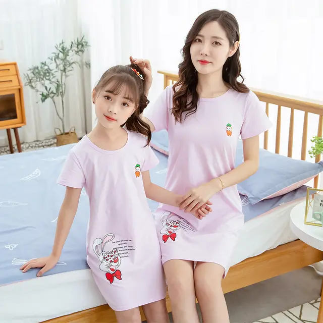 In Summer, Girl'S Short Sleeved Nightgown Is Worn By Mother, Child And Daughter H - Shop at LoveMi