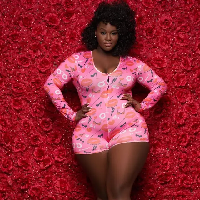 Explosive Element Printing Sexy European And American Plus Size Homewear One piece Pajamas Pink - Shop at LoveMi
