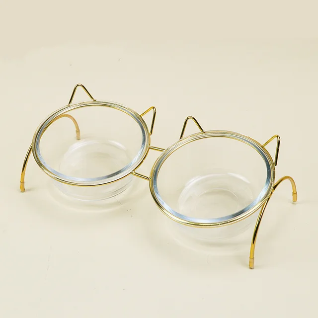 Glass Cat Bowl Double Bowl Protects The Cervical Spine 2Style - Shop at LoveMi