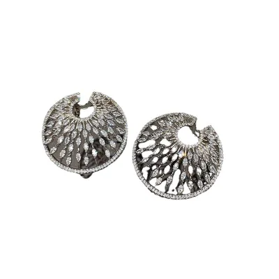 Honeycomb Drop Zircon Full Diamond Flower Plate Earrings Earrings Golden - Shop at LoveMi